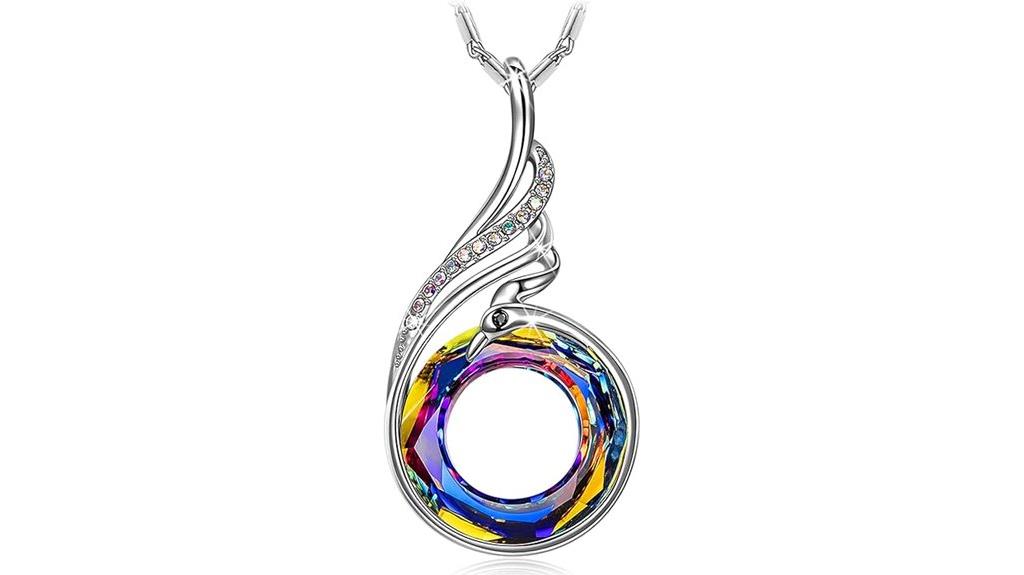 crystal embellished phoenix necklace