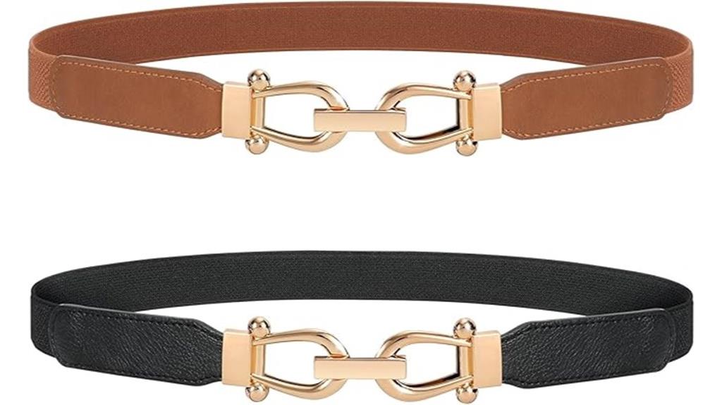 elastic skinny belt with gold buckle