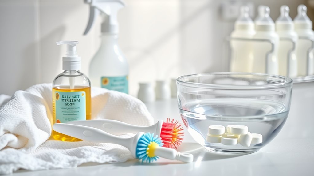 gather supplies for bottle cleaning