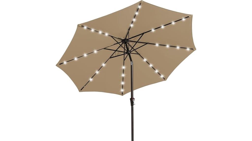 large outdoor umbrella with lights