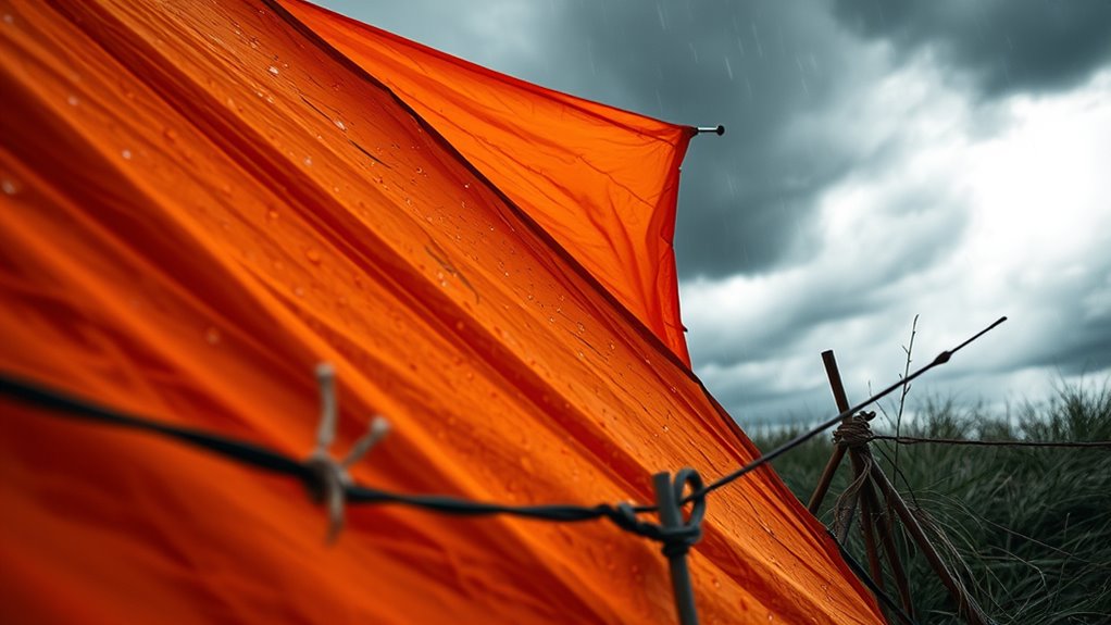 setting up tent in storm