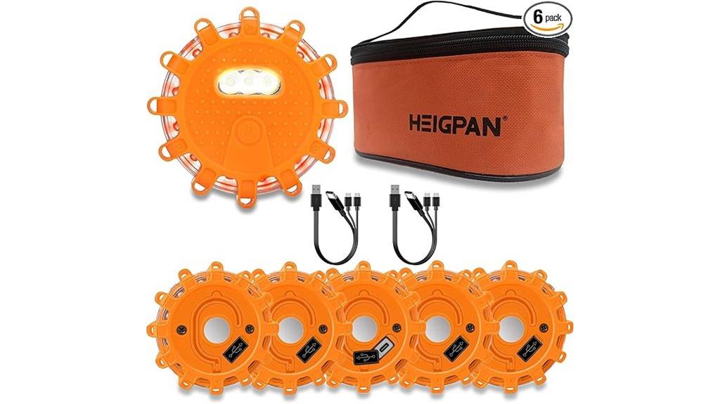 six rechargeable emergency flares