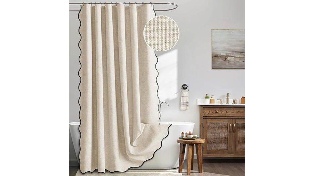 beige scalloped shower curtain