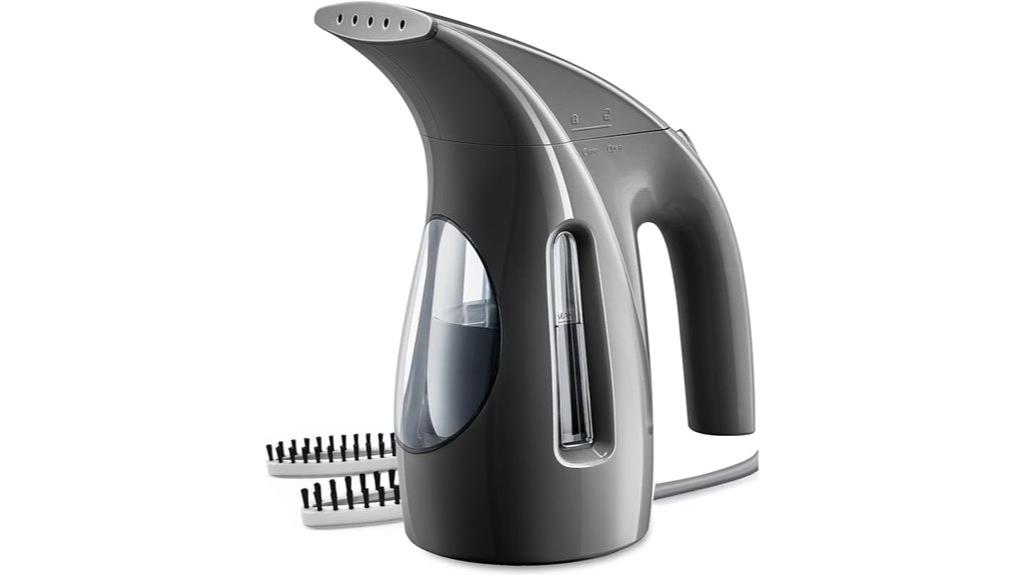 black handheld clothes steamer