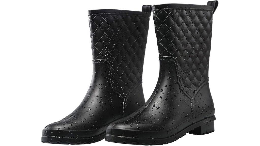 black waterproof mid calf rain boots
