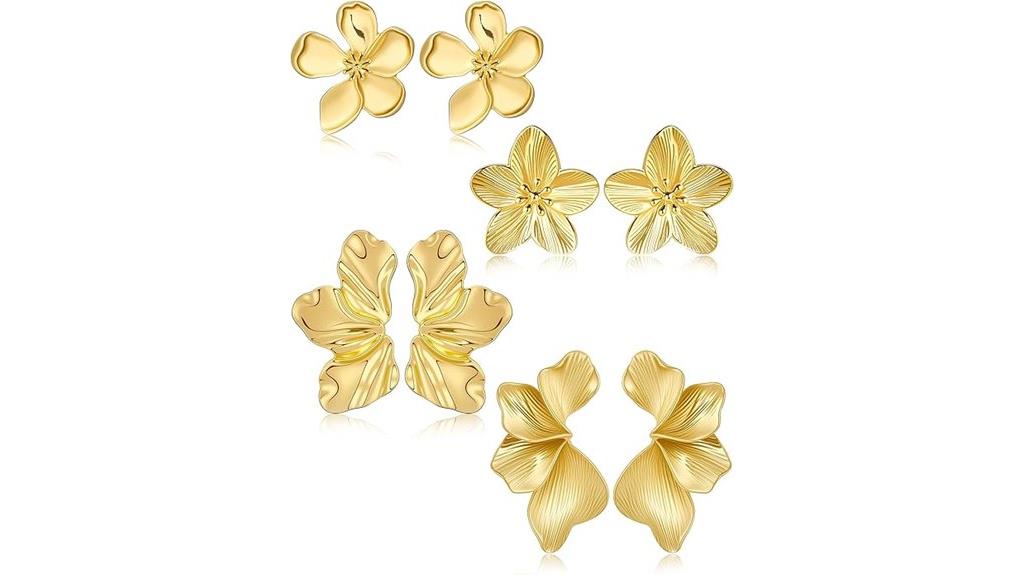bold gold flower earrings