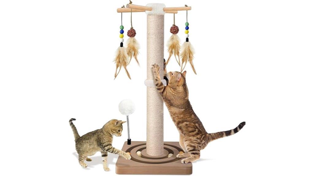 cat scratching post with toys