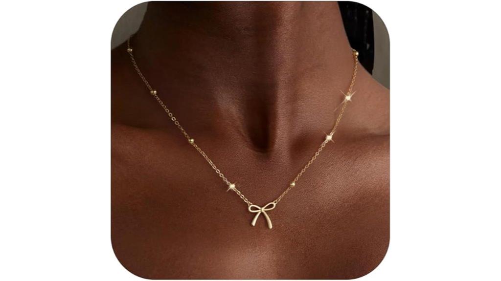 dainty bow gold necklace