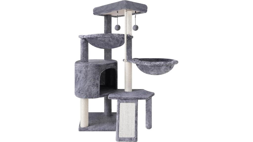 grey three level cat tree