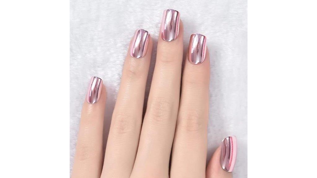 light pink metallic fake nails