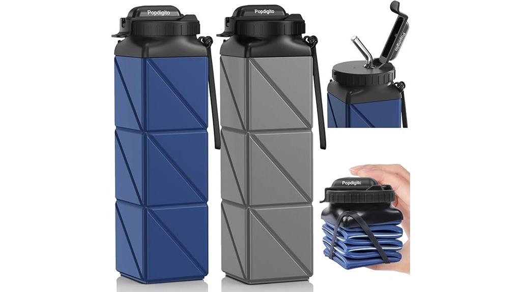 two collapsible reusable bottles