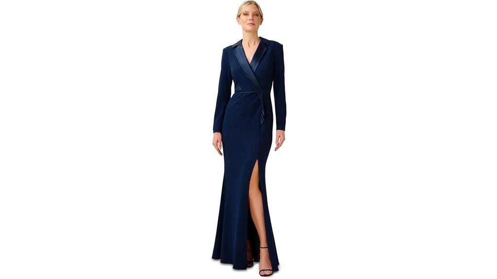womens crepe tuxedo gown