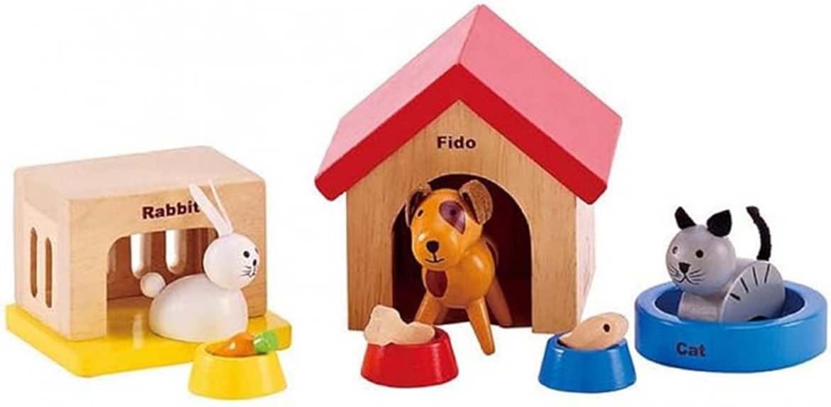 wooden animal dollhouse set