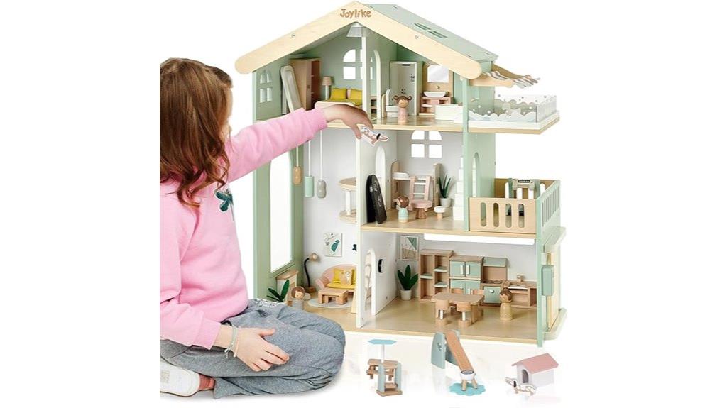wooden dollhouse with accessories