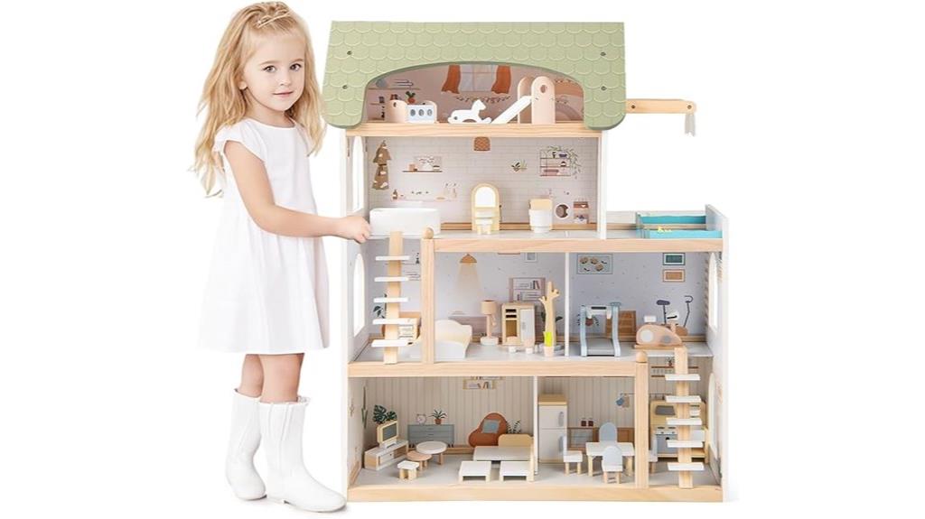 wooden dollhouse with furniture